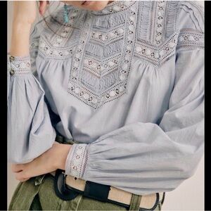 Sezane Light Blue Lace Blouse